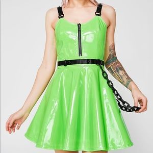 Dolls Kill Neon Green Vinyl Skater Dress